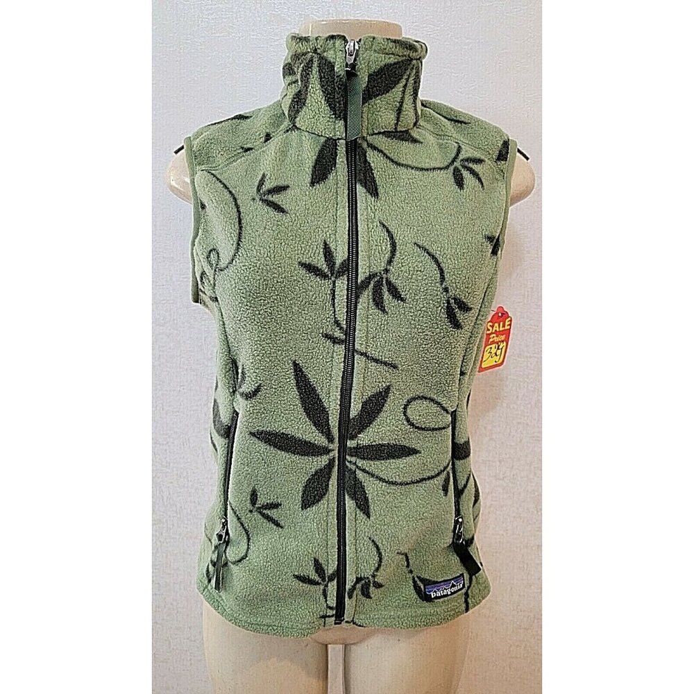 PATAGONIA SYNCHILLA LADIES FLEECE GREEN FULL ZIP DOWN VEST MADE USA SIZE S # 329